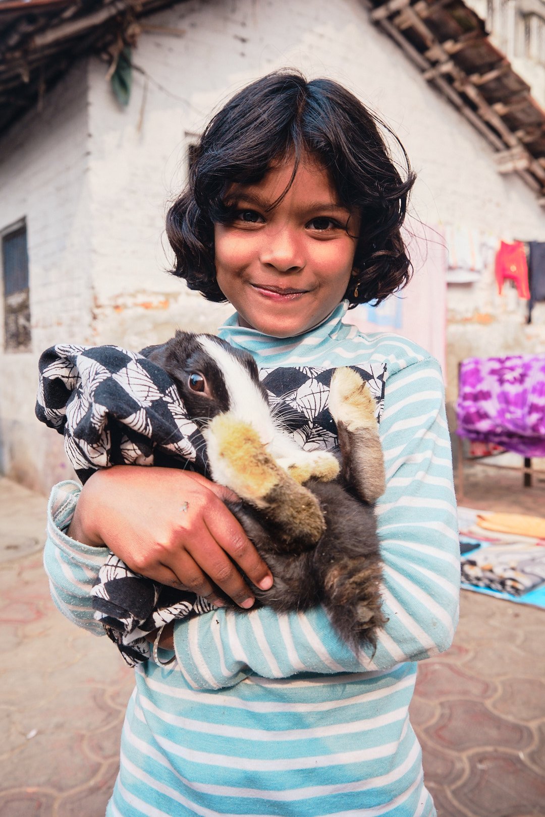 Portrait Girl Rabbit Kolkata India Documentary Street
